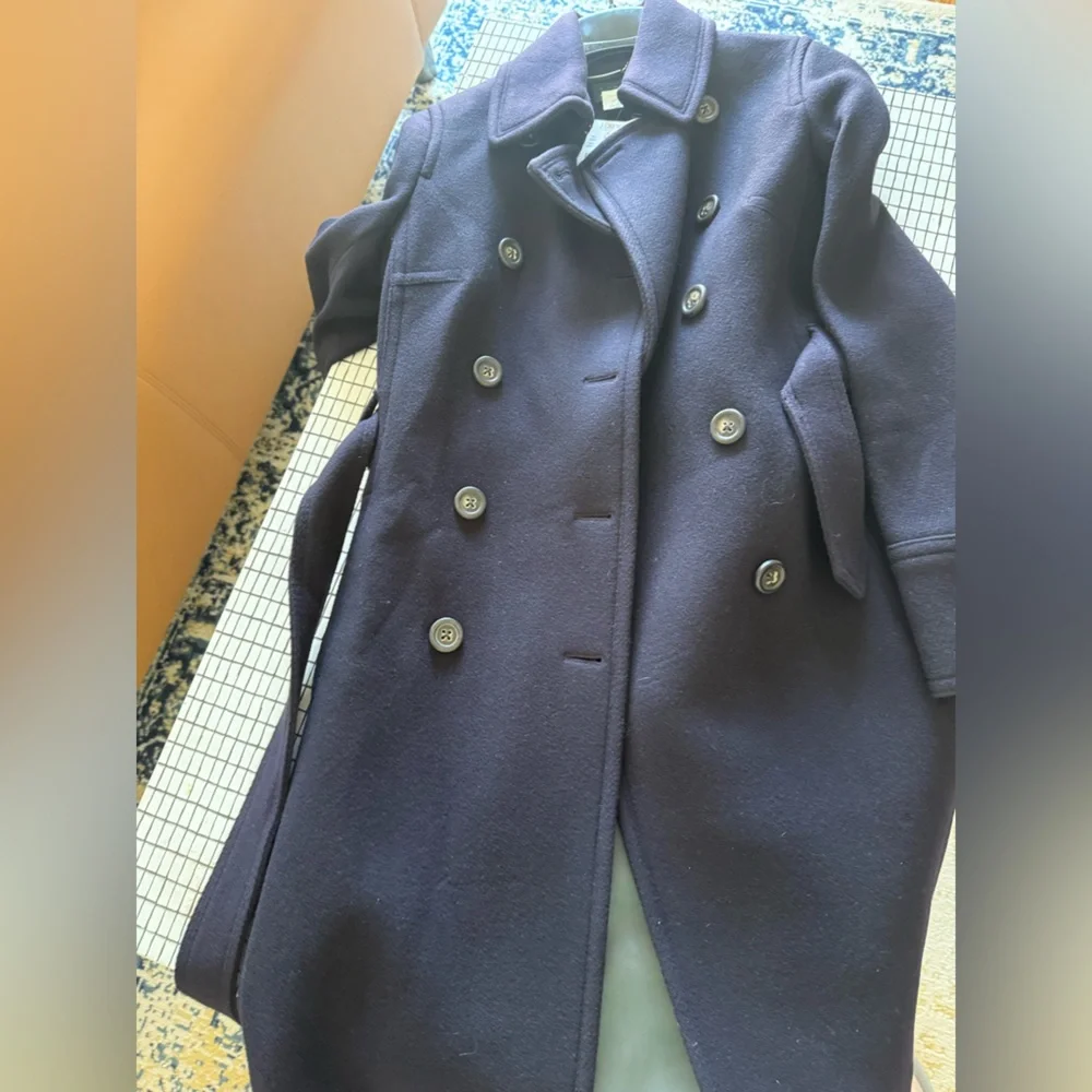 J. Crew NWT icon trench coat NAVY WOOL Coat sz 0 - Picture 4 of 14